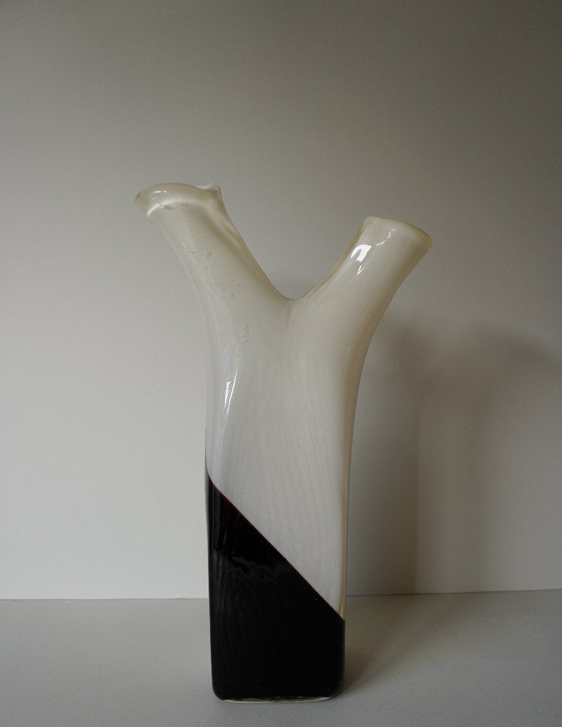 Zwart wit Boomstronk vaas mondgeblazen glas design, Ophalen of Verzenden, Gebruikt, Overige kleuren, Glas
