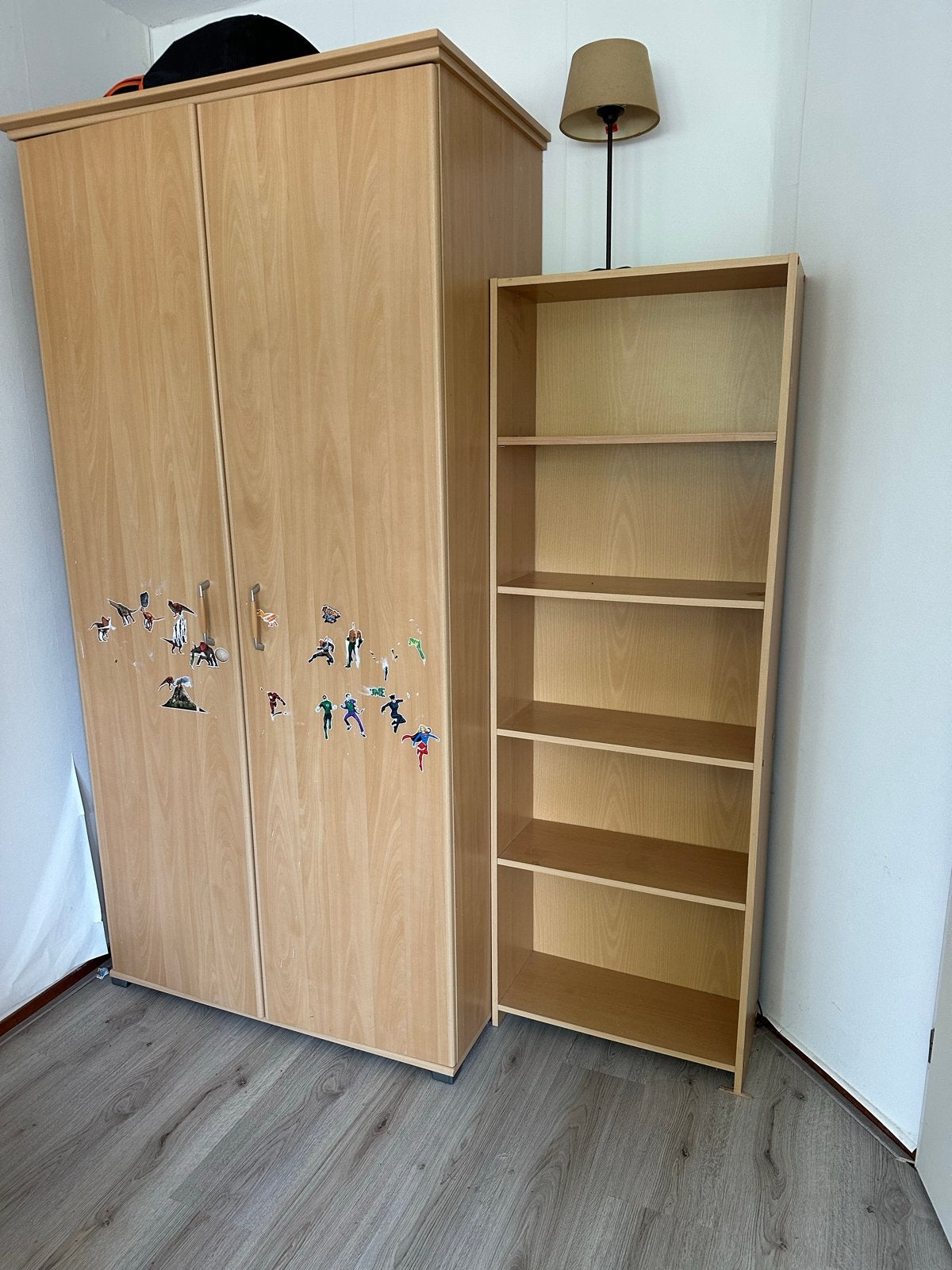 Kledingkast en Boekenkast Set - Licht Hout, Huis en Inrichting, Ophalen, Gebruikt, 100 tot 150 cm, 200 cm of meer