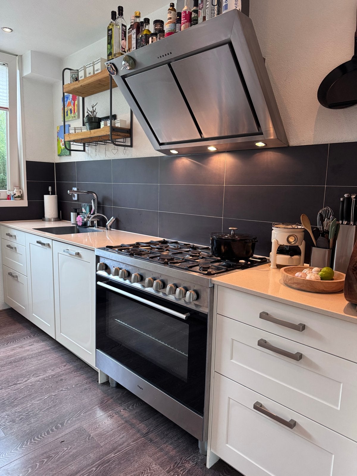 Complete keuken met inbouwapparatuur, Ophalen, Gebruikt, Wit, Dubbelwandige keuken