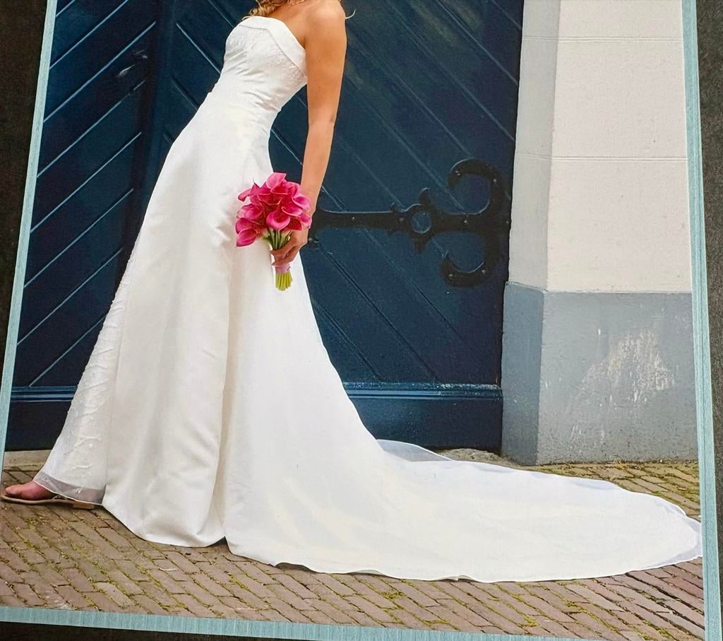 Elegante strapless A-lijn wiite trouwjurk maat 36/38, Kleding | Dames, Ophalen of Verzenden, Gedragen, Wit, Trouwjurk