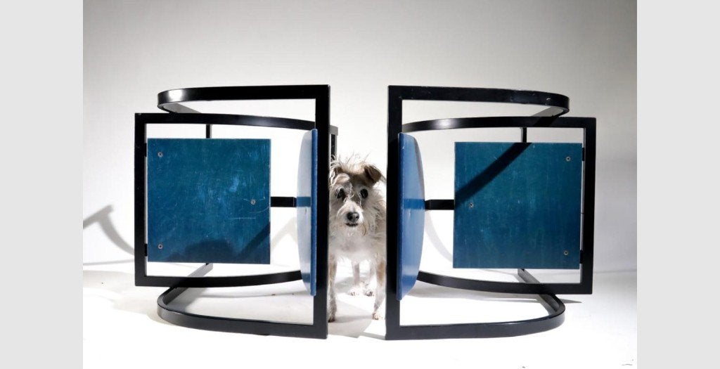 Memphis Design KFF Cosinus stoelen Blauw Zwart jaren 80, Gebruikt, Twee, Blauw, Ophalen of Verzenden