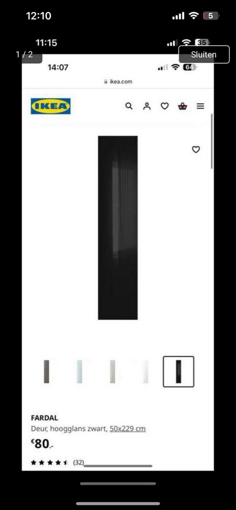 2 stuks IKEA Pax kastdeur Fardal hoogglans zwart 50x229 cm, Gebruikt, 200 cm of meer, Ophalen of Verzenden, Minder dan 25 cm