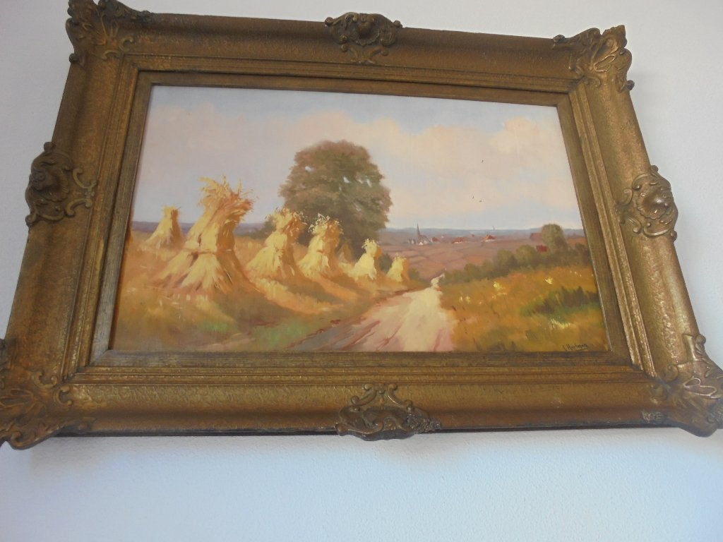 Landschap Limburg olieverf doekmaat 40x60 cm L Hartman 1950, Antiek en Kunst, Ophalen, Doek, Gesigneerd, Landschap