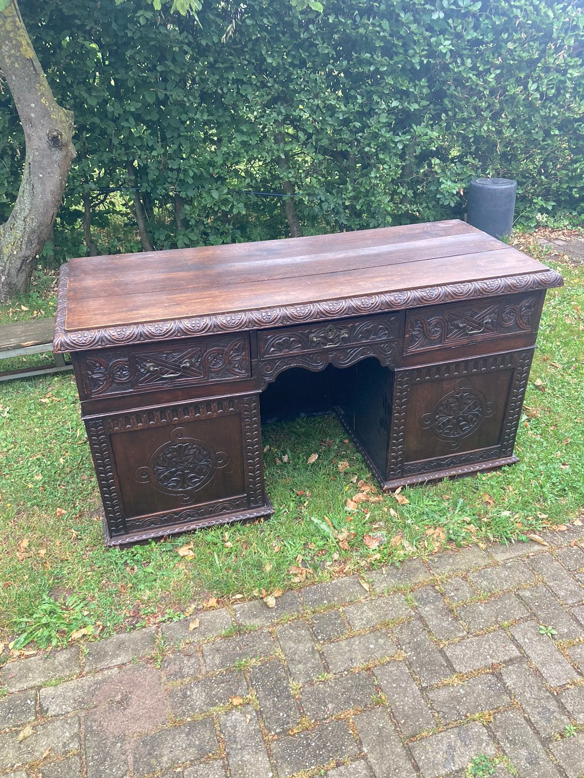 antiek houten partners bureau 160x63 en81 cm hoog, Ophalen