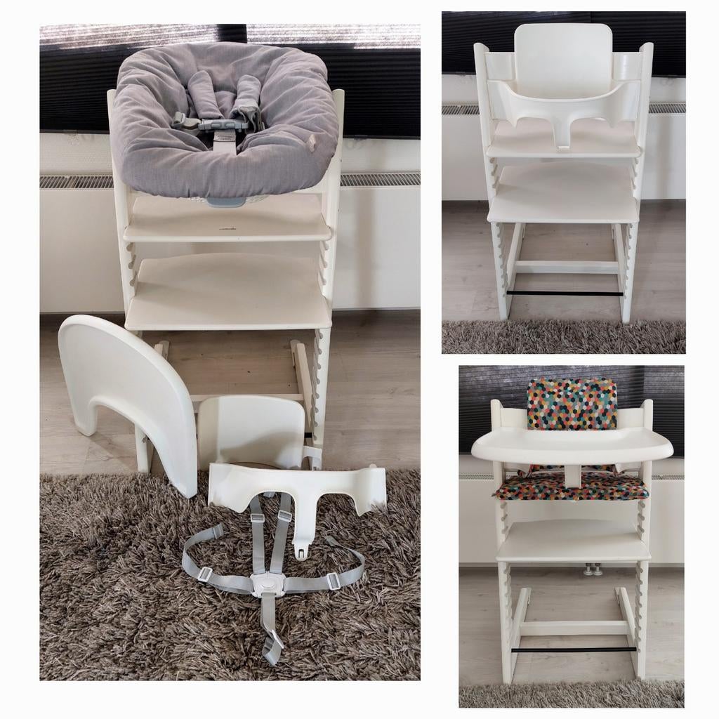 Zeer compleet! Tripp Trapp, newborn, babyset, tray,kussenset, Ophalen, Gebruikt, Meegroeistoel, Gordel(s)