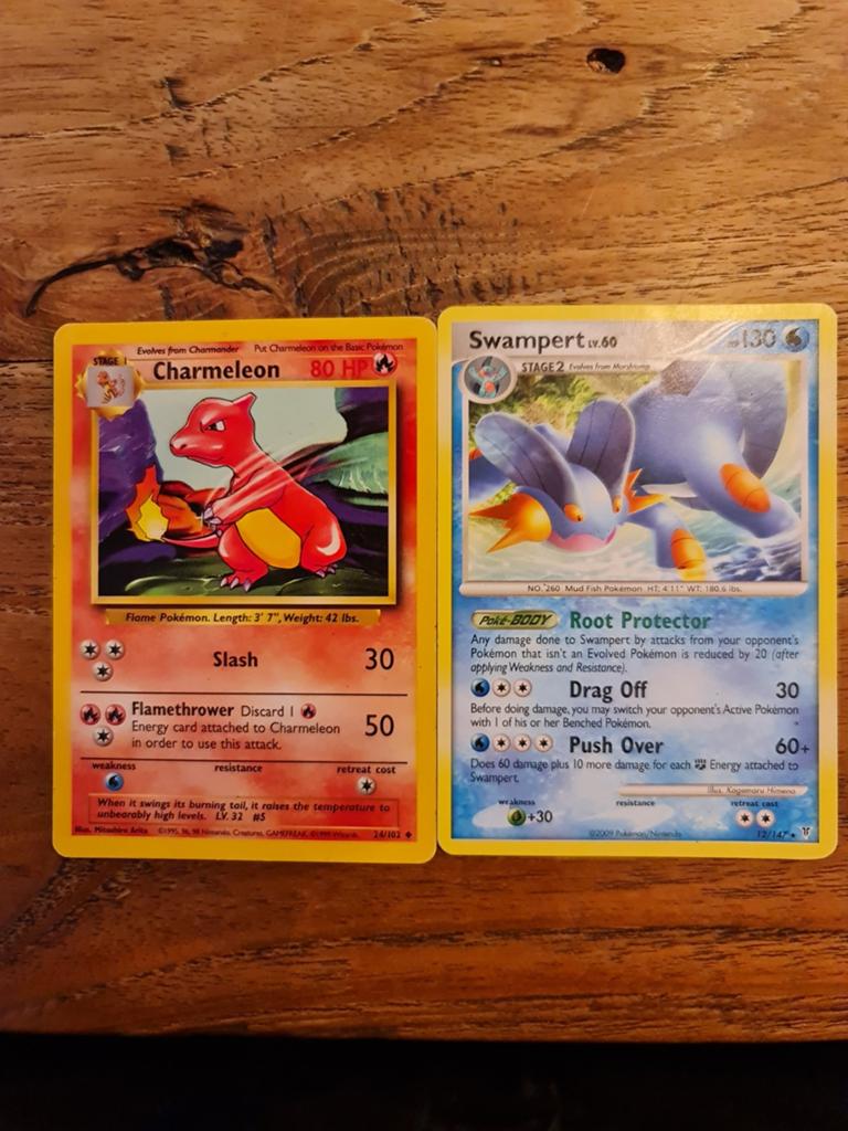 Pokemon kaarten charmeleon base set/ swamperd, Ophalen of Verzenden, Gebruikt, Meerdere kaarten