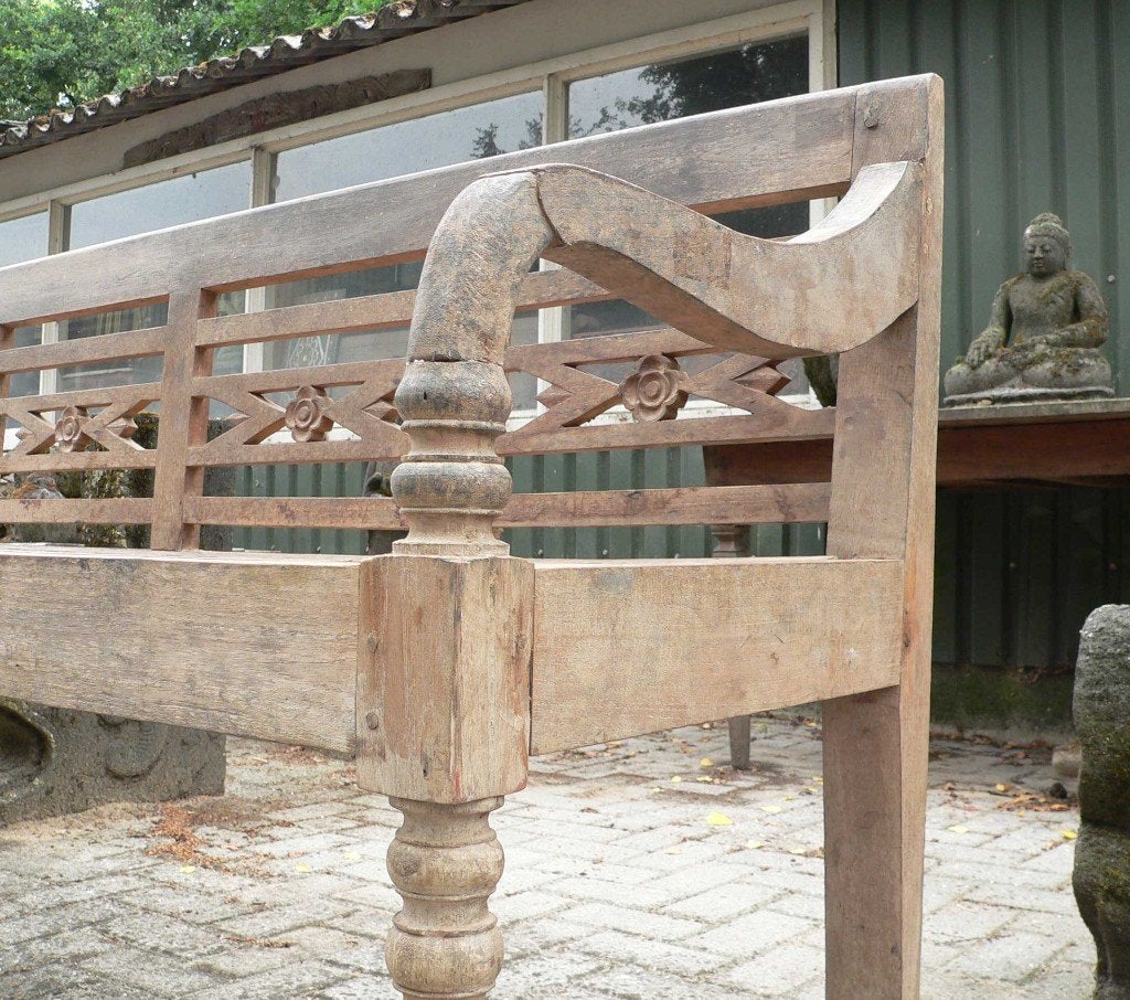 Antieke teak tuinbank stationsbank RB83 houten bank Bali, Ophalen of Verzenden