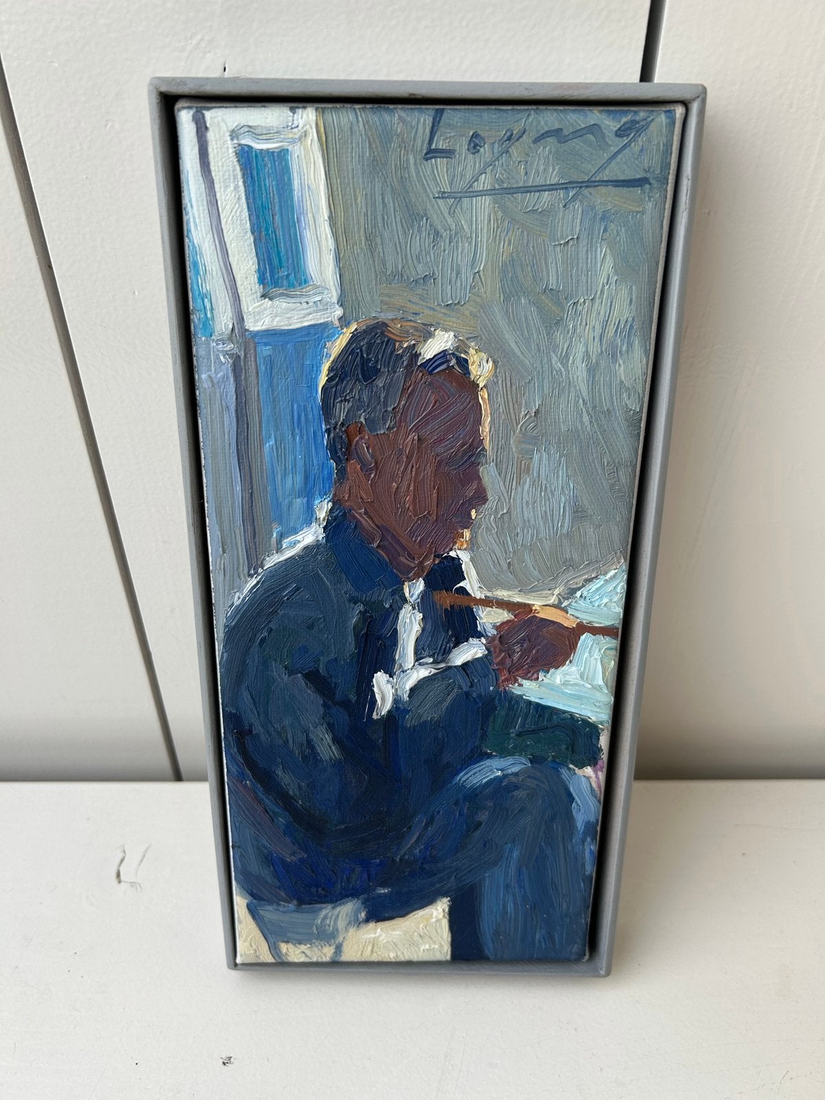 Omar Logang - Schilder achter ezel - Acryl op doek, Ophalen of Verzenden, Ingelijst, Textiel, Figuren