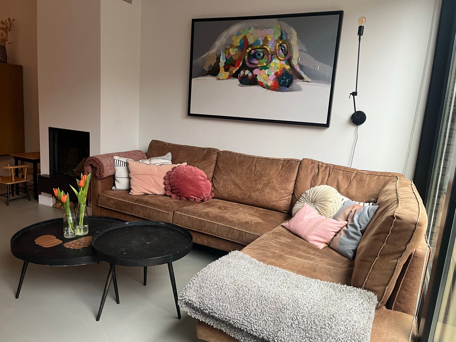 Lifestyle Leren Cognackleurige Hoekbank - Zwarte Poten, Huis en Inrichting, Ophalen, 250 tot 300 cm, Hoekbank, Leer