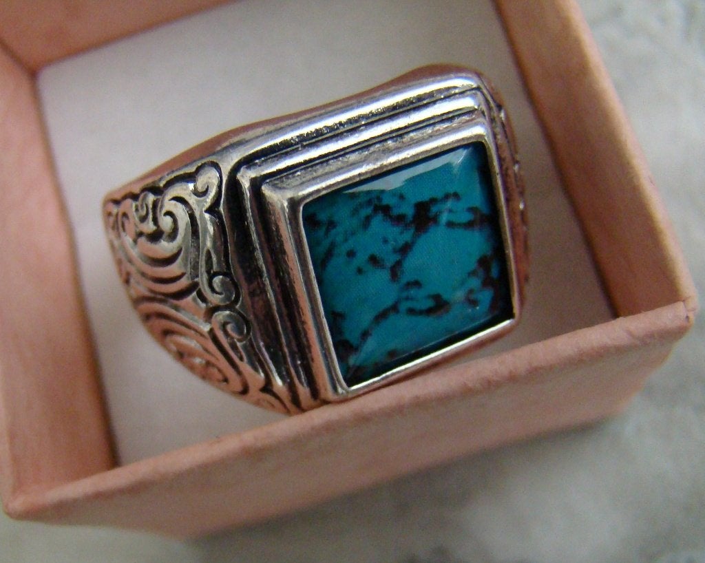 Ring Tibet zilver met Turquoise steen maat 19 -NIEUW-, 19 tot 20, Nieuw, Ophalen of Verzenden, Dame of Heer
