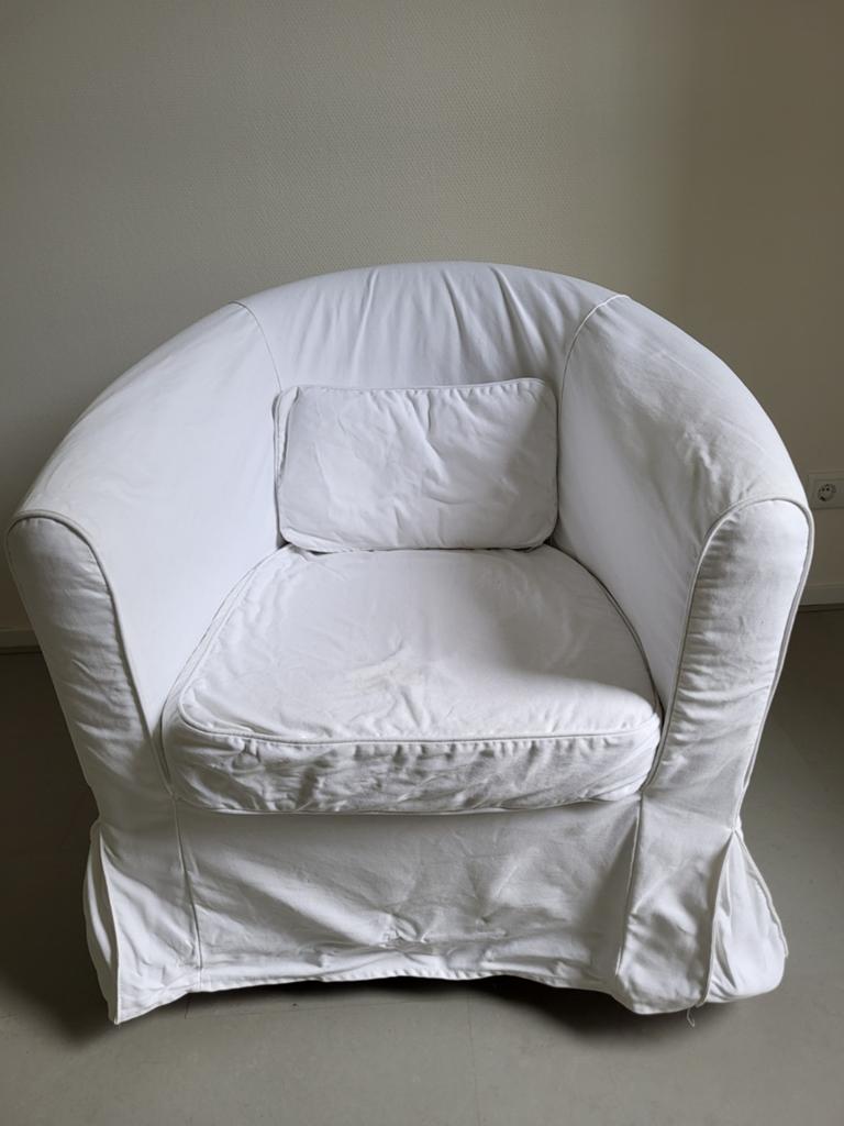 Witte fauteuil met afneembare hoes, Huis en Inrichting, Gebruikt, Modern comfort, 75 tot 100 cm, Ophalen of Verzenden