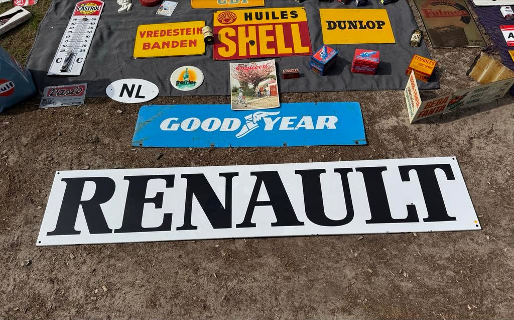 Vintage Renault Emaille Reclamebord - Groot Formaat, Verzamelen, Merken en Reclamevoorwerpen, Ophalen, Reclamebord, Gebruikt, .