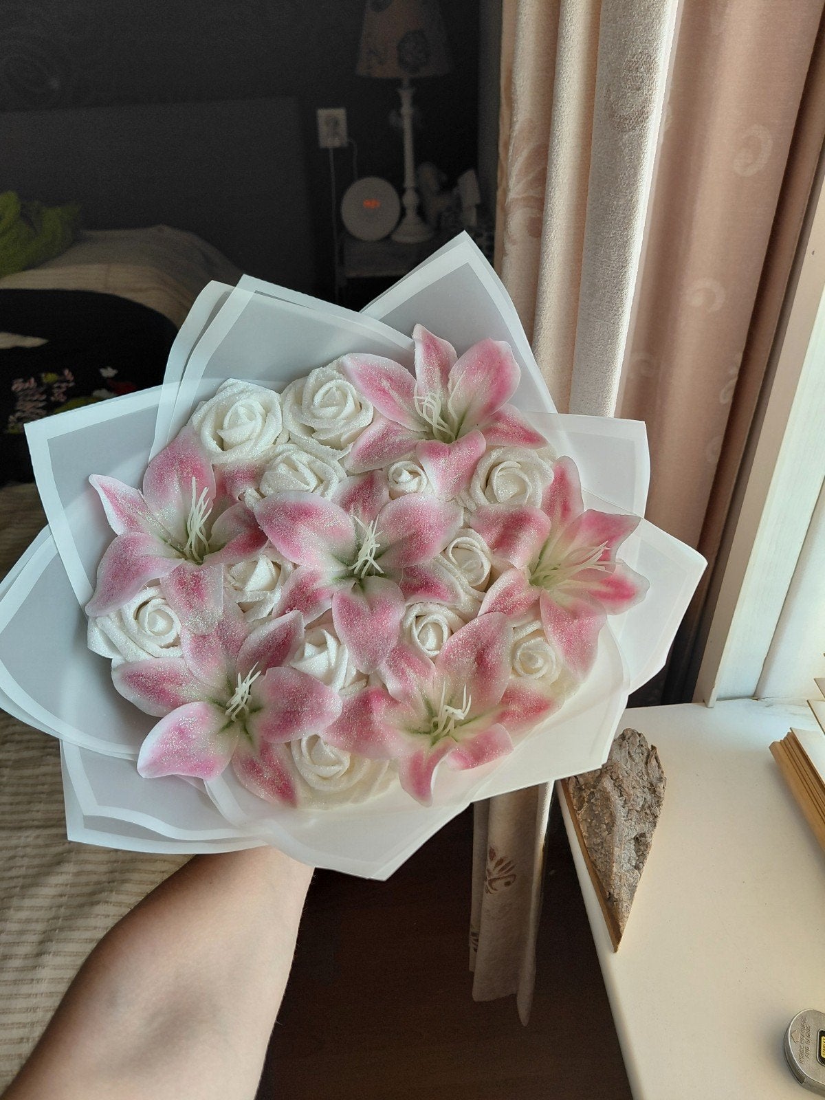 Nep glitter bloemen, Ophalen