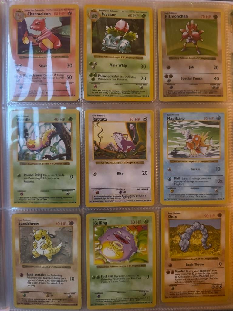 Shadowless Base kaarten met holo hitmonchan, Ophalen of Verzenden, Zo goed als nieuw, Meerdere kaarten