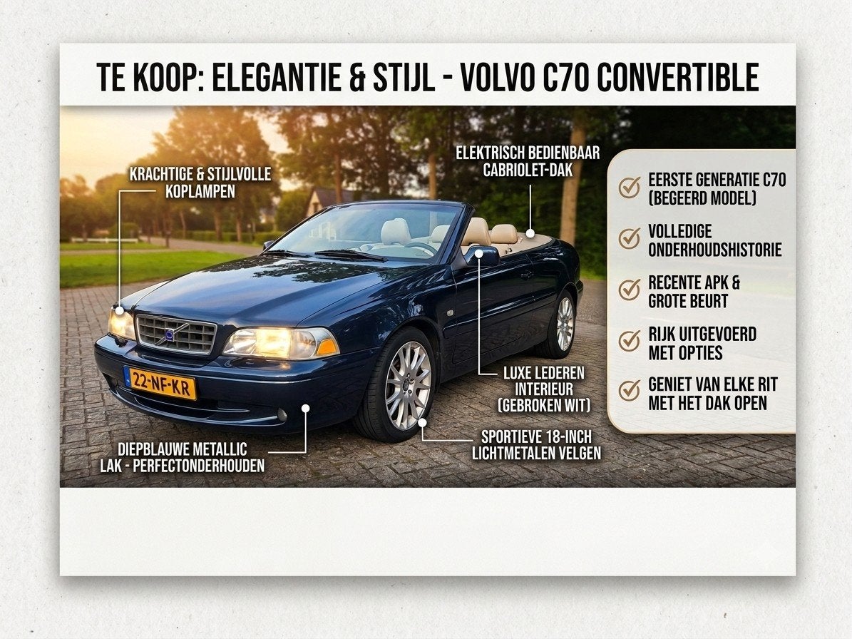 Volvo C70 2.4 T Cabrio AUT 2003 Blauw, Auto's, Volvo, C70, Cabriolet, Origineel Nederlands, 2435 cc