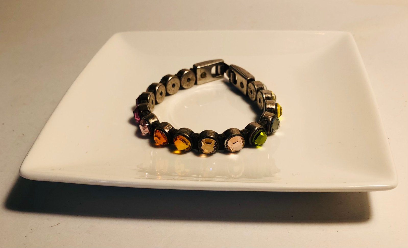 Prachtige armband met Swarovski stenen, regenboog, Ophalen of Verzenden, Zo goed als nieuw, Zilver