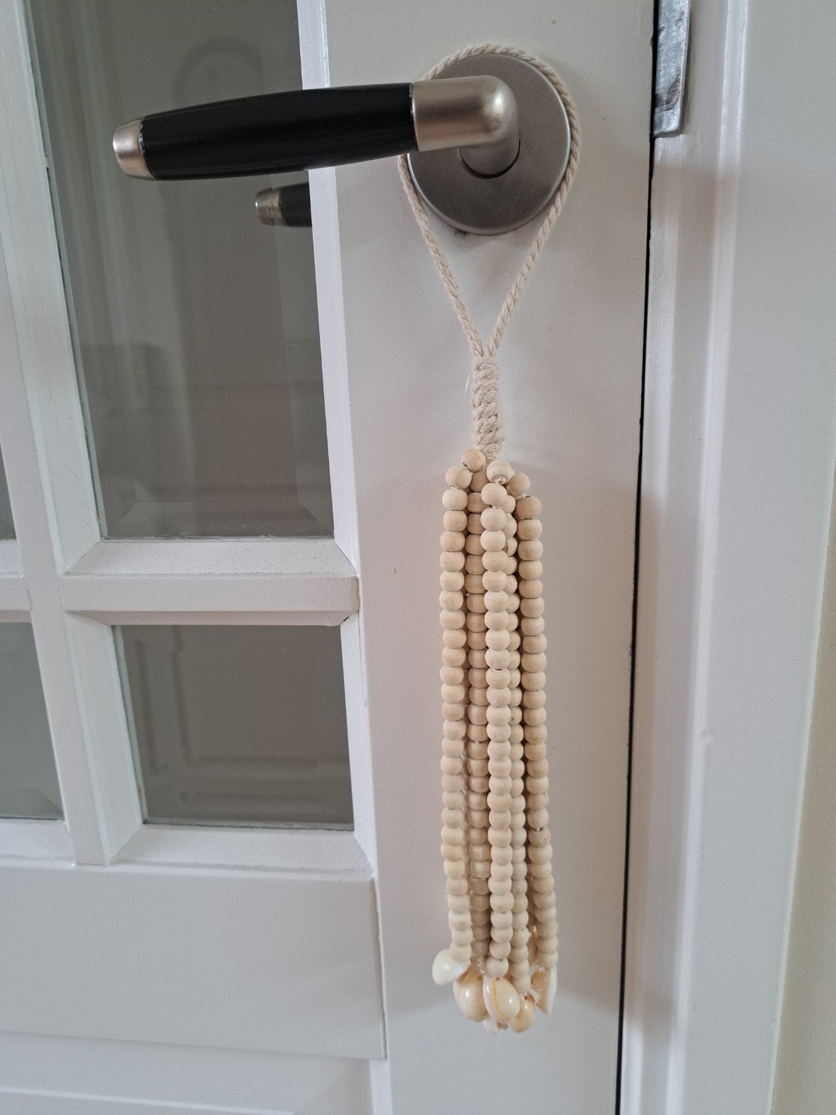 Houten kralen decoratie met kauri schelpen, Hout, Beige, Boho, Ophalen of Verzenden