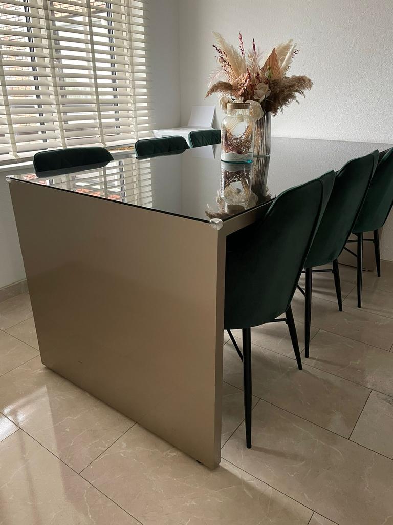 Stijlvolle eettafel + 6 stoelen - complete design set, Ophalen, Zo goed als nieuw, Eric Kuster, 4 tot 6 stoelen