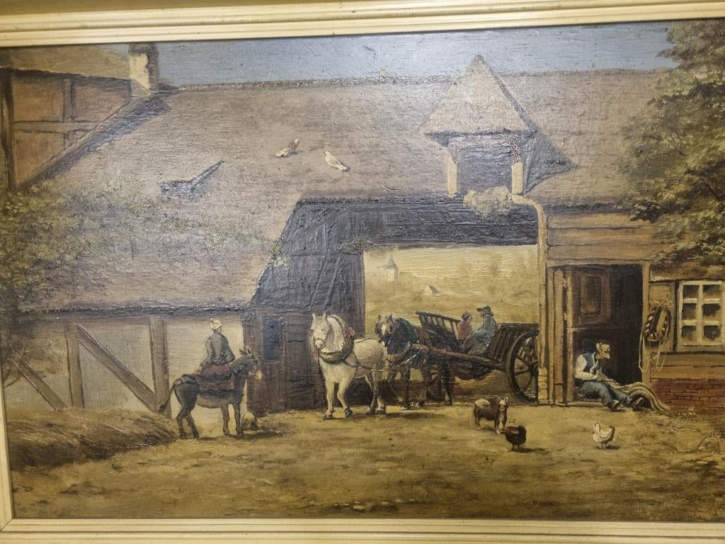 Oud Hollands Tafereel - Olieverf Schilderij, Ophalen of Verzenden