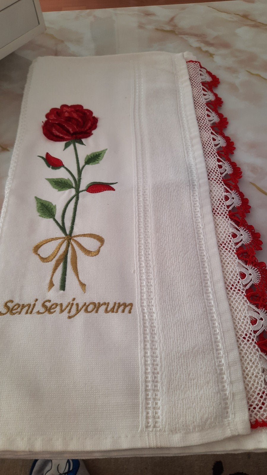 Handgemaakte geborduurde handdoeken met haakwerk, Ophalen, Nieuw, Wit, Handdoek