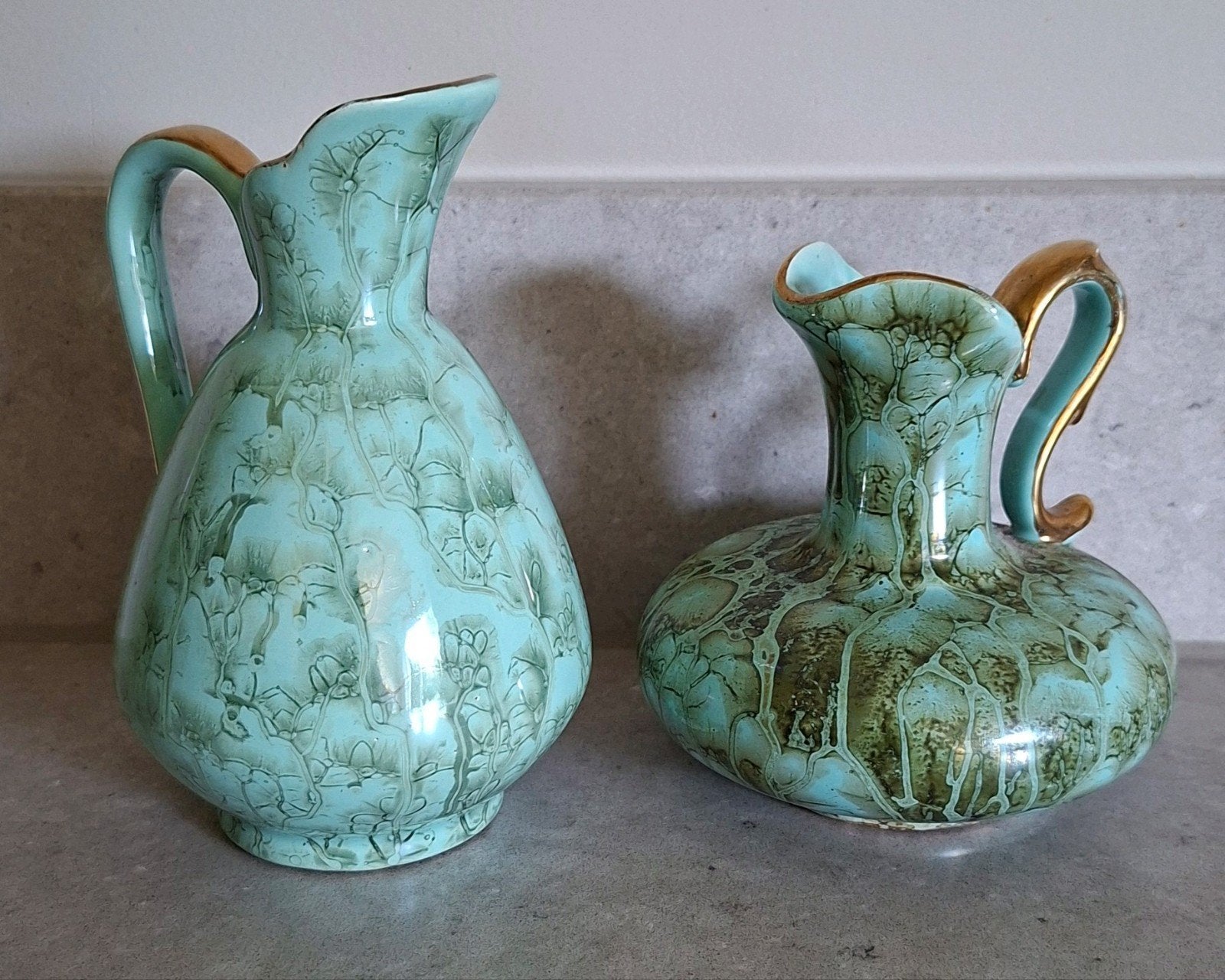 Vintage Jumbo Gouda plateel vaasjes / kannetjes (set van 2), Ophalen of Verzenden