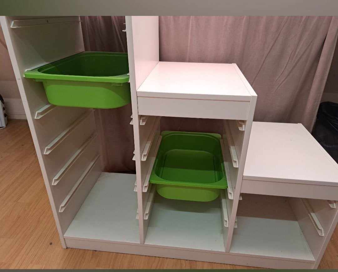 Witte opbergkast met groene bakken en oranje, Ophalen, Gebruikt, Kast, 105 cm of meer