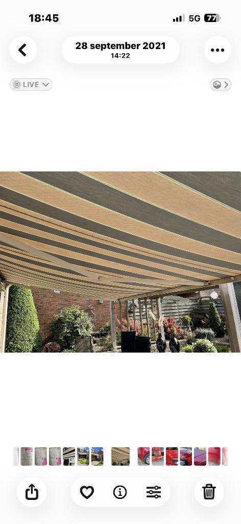 zonnescherm 6 x 3 meter merk Somfy, Ophalen, 450 cm of meer, Elektrisch, Zo goed als nieuw