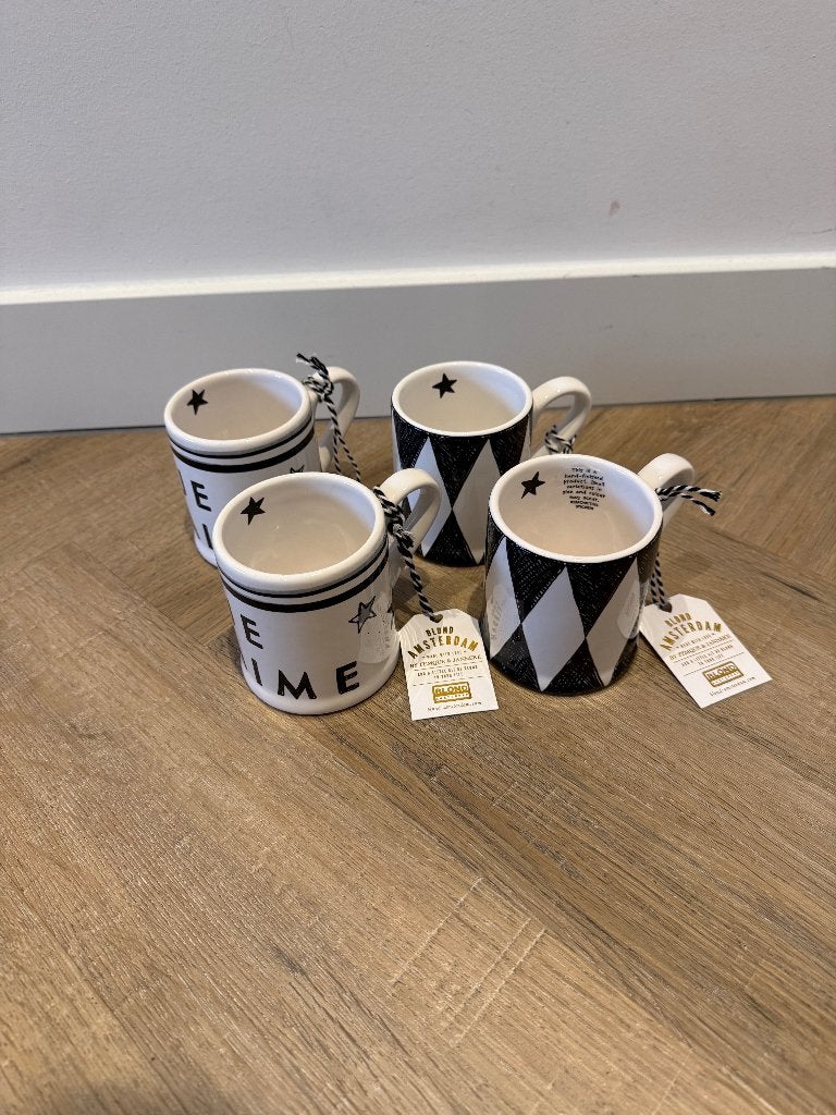 Nieuw 4x zwart wit Blond Amsterdam x Noir mini mok 200ml set, Nieuw, Ophalen of Verzenden, Overige stijlen, Kop(pen) en/of Schotel(s)