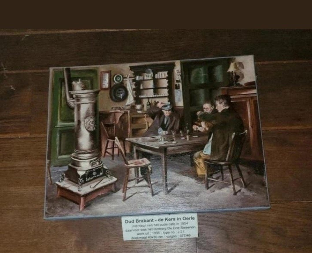 Oud Brabant - De Kers in Oerle, interieur van oud café, Antiek en Kunst, Doek, Realistisch, Ophalen of Verzenden, Origineel werk