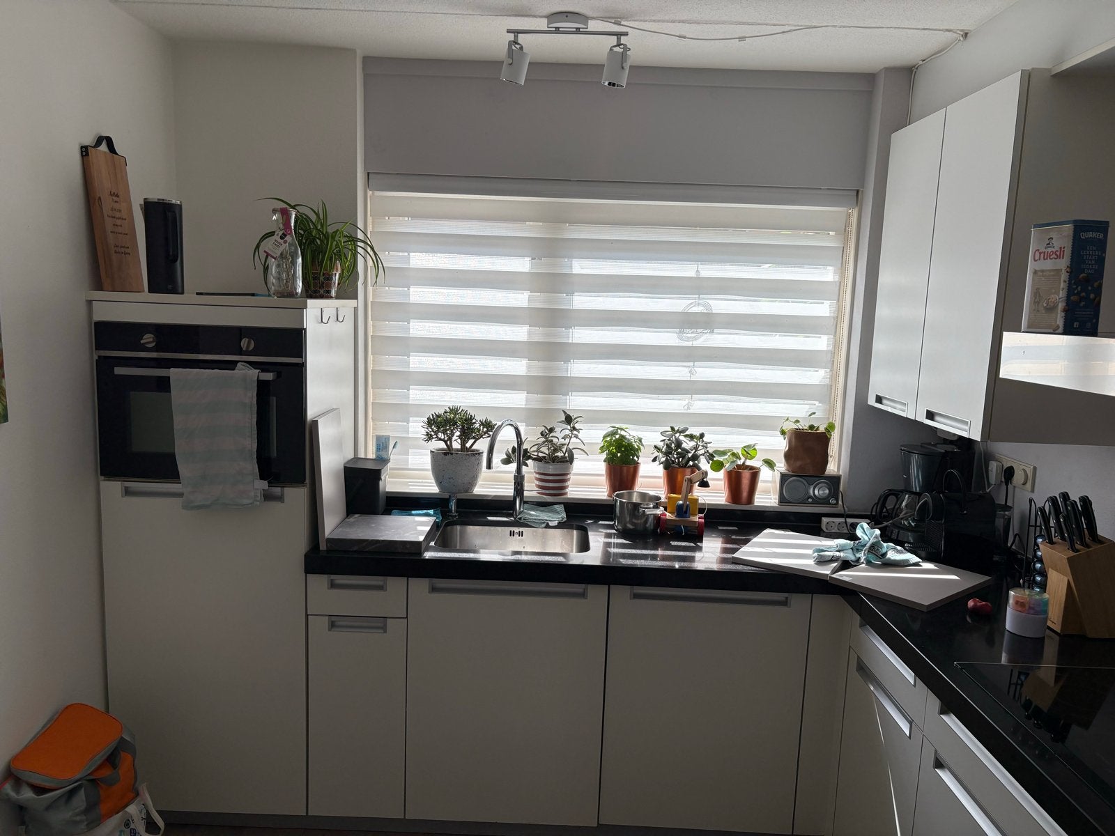 L keuken te koop, Huis en Inrichting, Keuken | Complete keukens, Wit, Hoekkeuken, Ophalen of Verzenden, Zo goed als nieuw