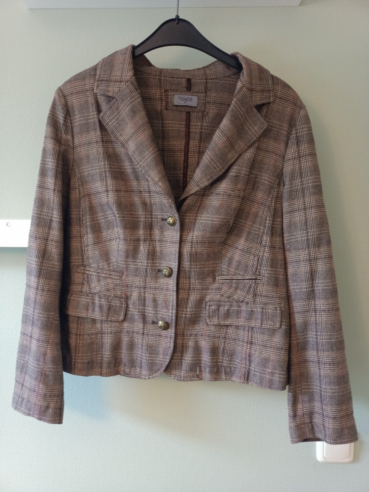 TENCE geruit jasje met elleboogstukken - Maat 46, Kleding | Dames, TENCE, Bruin, Maat 46/48 (XL) of groter, Ophalen of Verzenden
