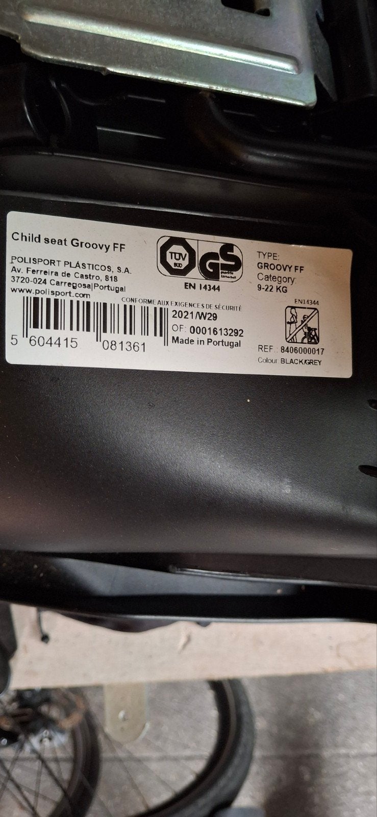 Polisport Groovy FF fietszitje achter met adapter, Ophalen, Achterzitje, 9 t/m 18 kg, Polisport