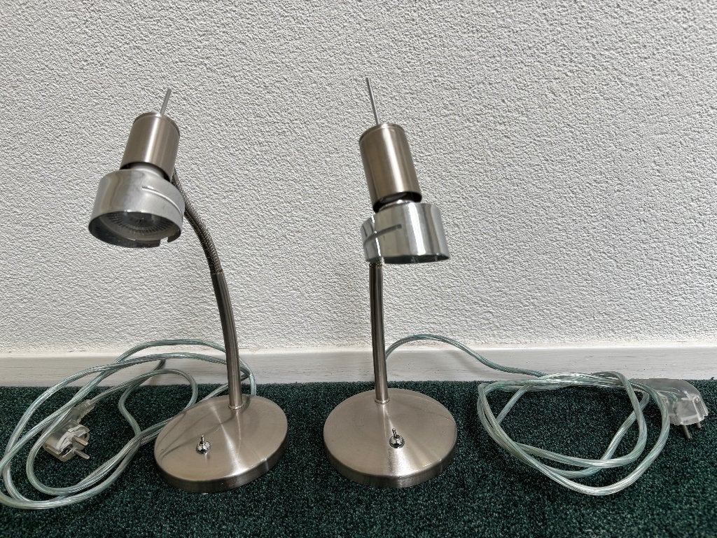 2 buigbare bureau/bed lampjes staand (led-licht), Ophalen of Verzenden, Gebruikt, Metaal