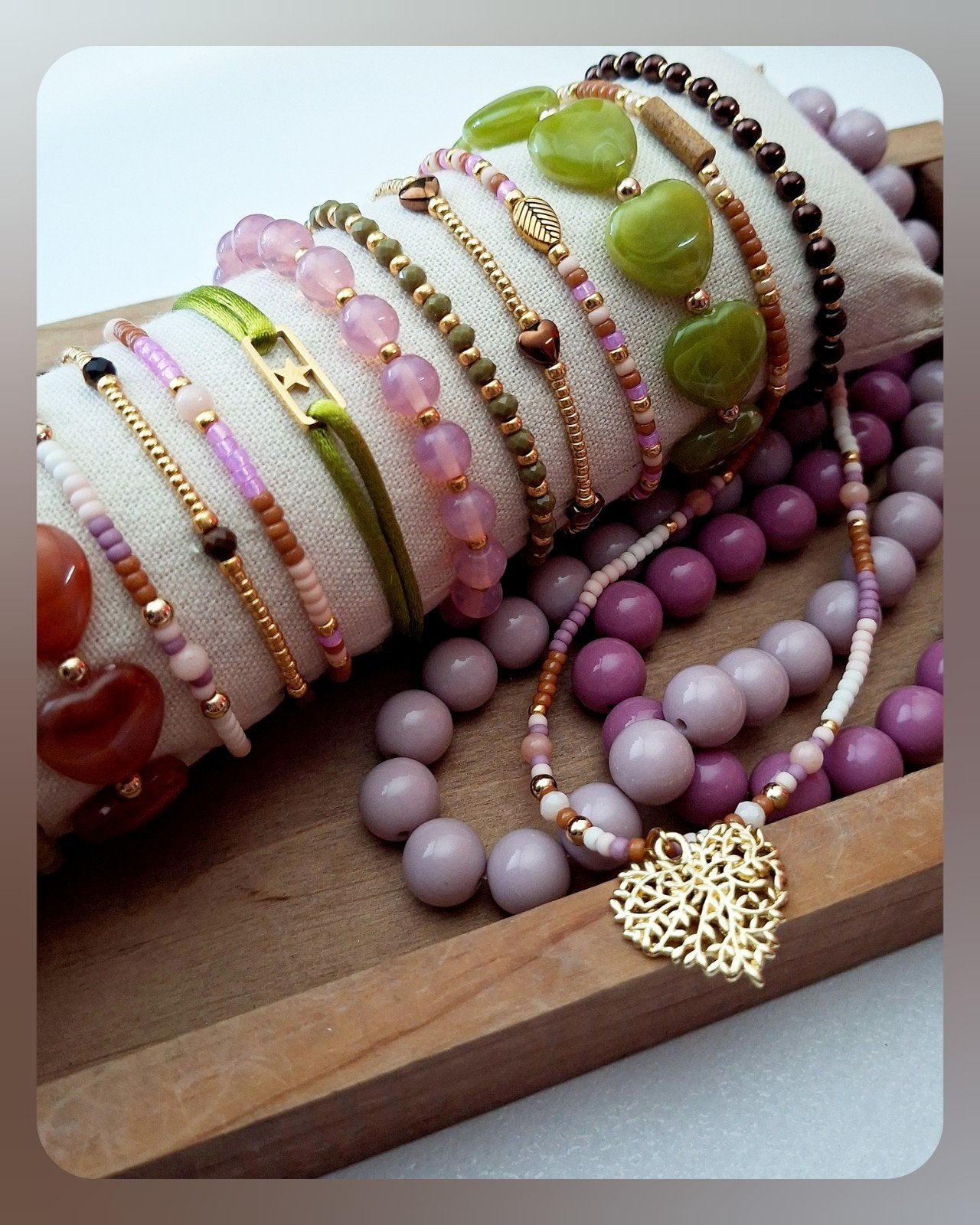 HERFST 🍂 Mix en match armbanden olijfgroen roze bruin, Handmadebydtx@gmail.com, Bruin, Nieuw, Ophalen of Verzenden
