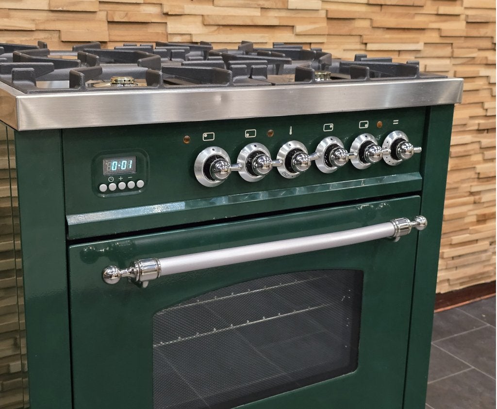 Luxe Boretti Fornuis 70cm groen en rvs 4 pits GASOVEN, Niet ingevuld, 60 cm of meer, Niet ingevuld, Zo goed als nieuw