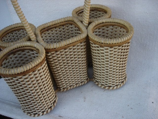 Vintage rotan/ riet gevlochten flessenmand jaren 50, Ophalen of Verzenden