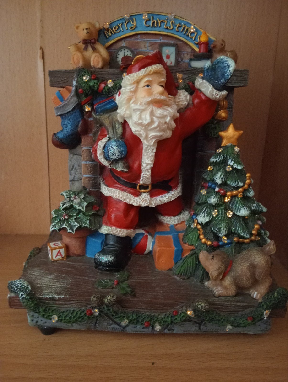 Vintage Kerstfiguur - Kerstman bij Open Haard (met, Diversen, Ophalen of Verzenden, Gebruikt