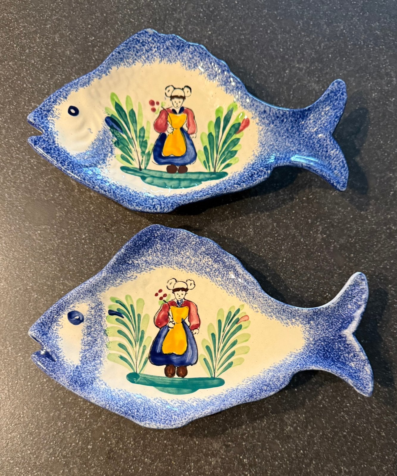Vintage Franse Vis Schaaltjes – Faïencerie de Pornic, Ophalen of Verzenden, Zo goed als nieuw, Porselein, Bord of Schaal