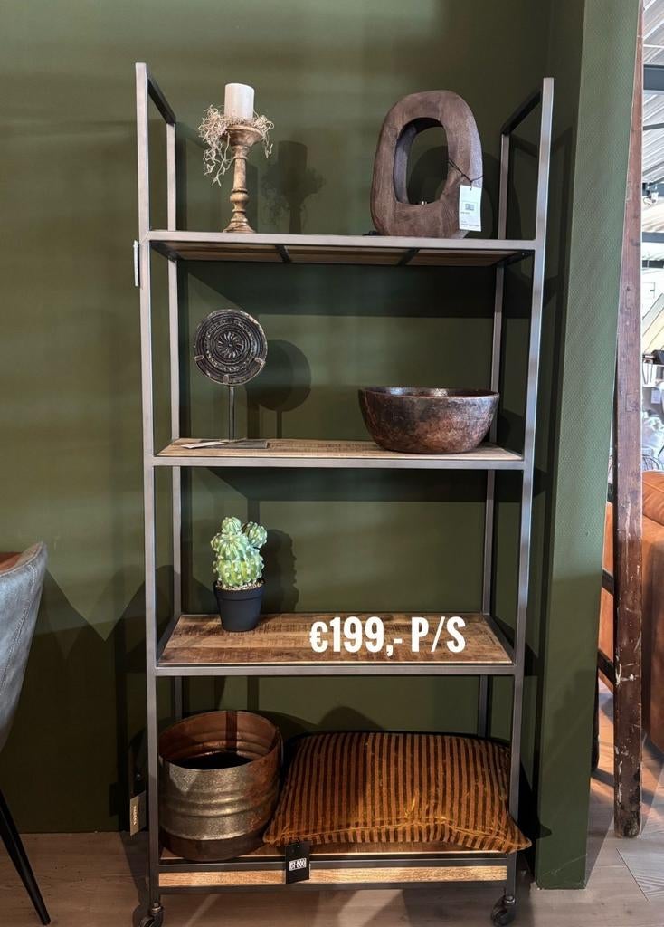 Mangohouten kast / rek industrieel €199,-, Ophalen, Nieuw