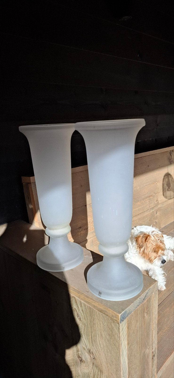 Grote Pols Potten Vazen van Dik Melkglas (2 stuks), Ophalen of Verzenden