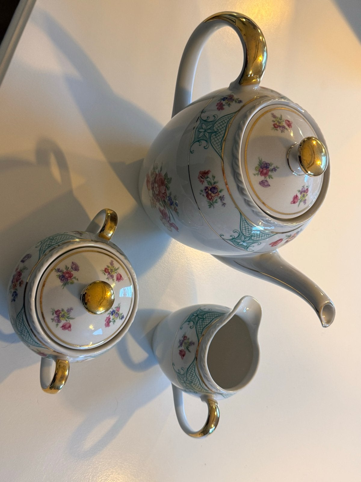 Vintage Bareuther Bavaria Theeservies - Bloemen en Goud, Antiek en Kunst, Ophalen of Verzenden
