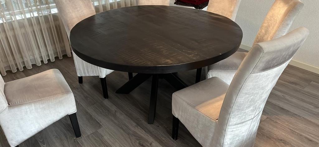 Eettafel + 6 eetstoelen en bank te koop, Ophalen, 75 tot 100 cm