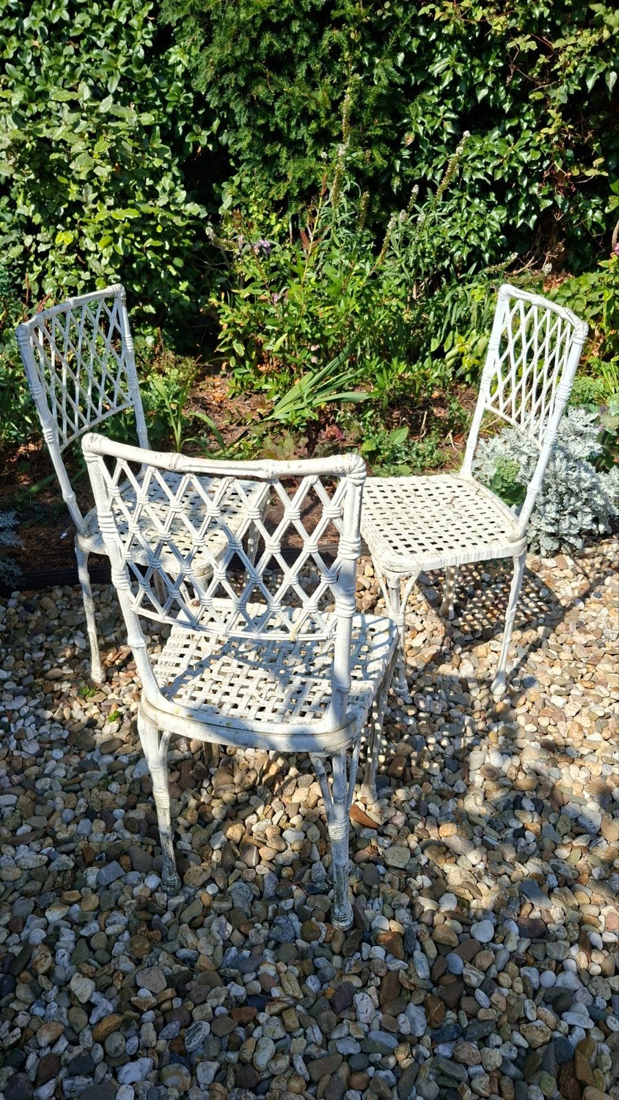 3 vintage metalen witte tuinstoeltjes, Tuin en Terras, Ophalen, Gebruikt, Metaal