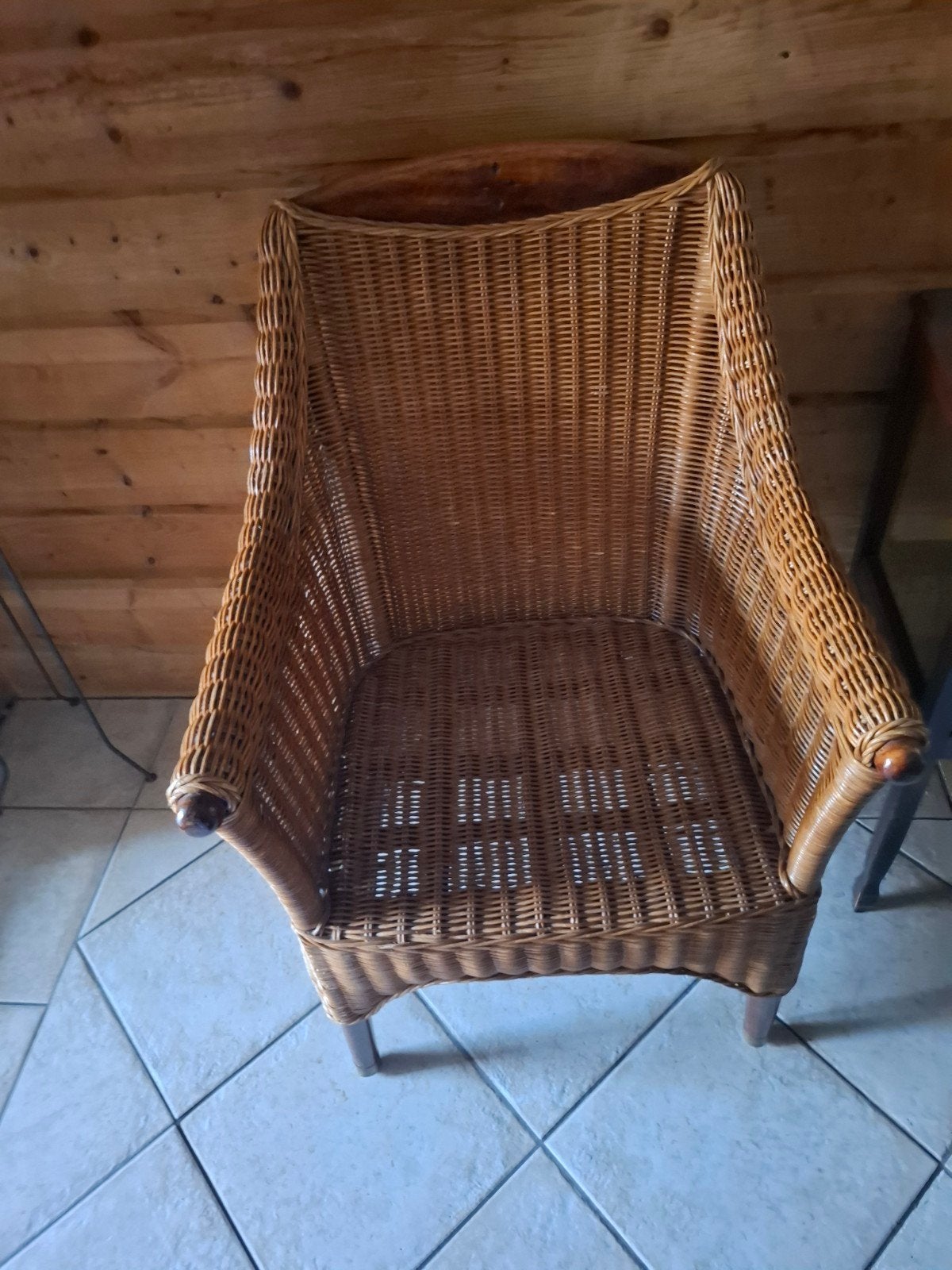 2 rieten stoelen met houten tafel, Ophalen, Gebruikt, Twee, Bruin