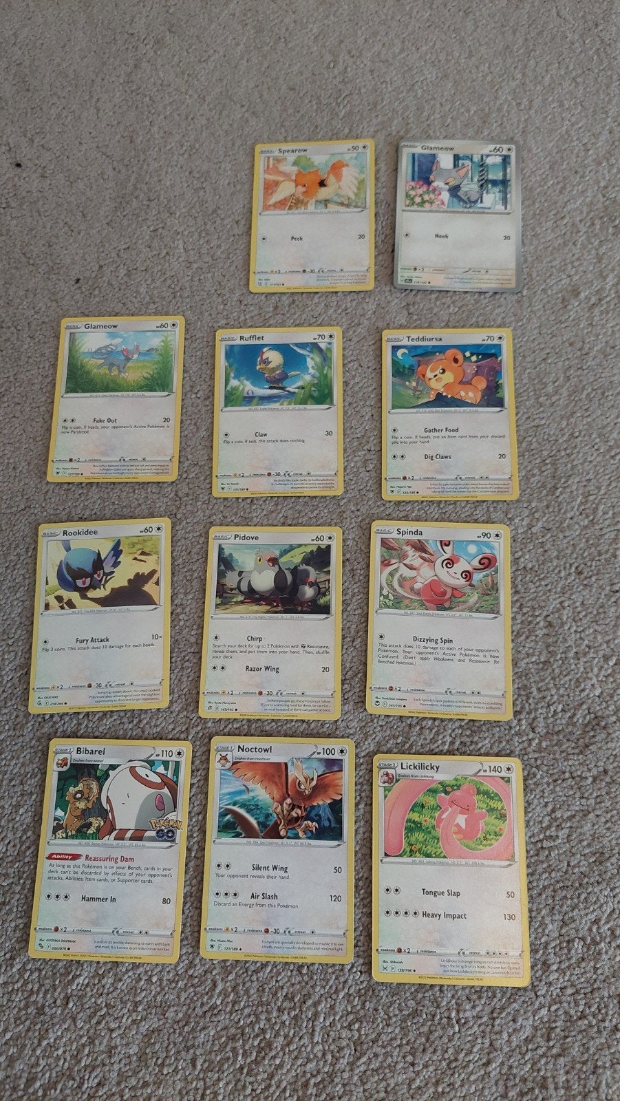 Diverse Pokémon kaarten - Glameow, Rufflet, Teddiursa, etc., Ophalen of Verzenden, Zo goed als nieuw, Meerdere kaarten