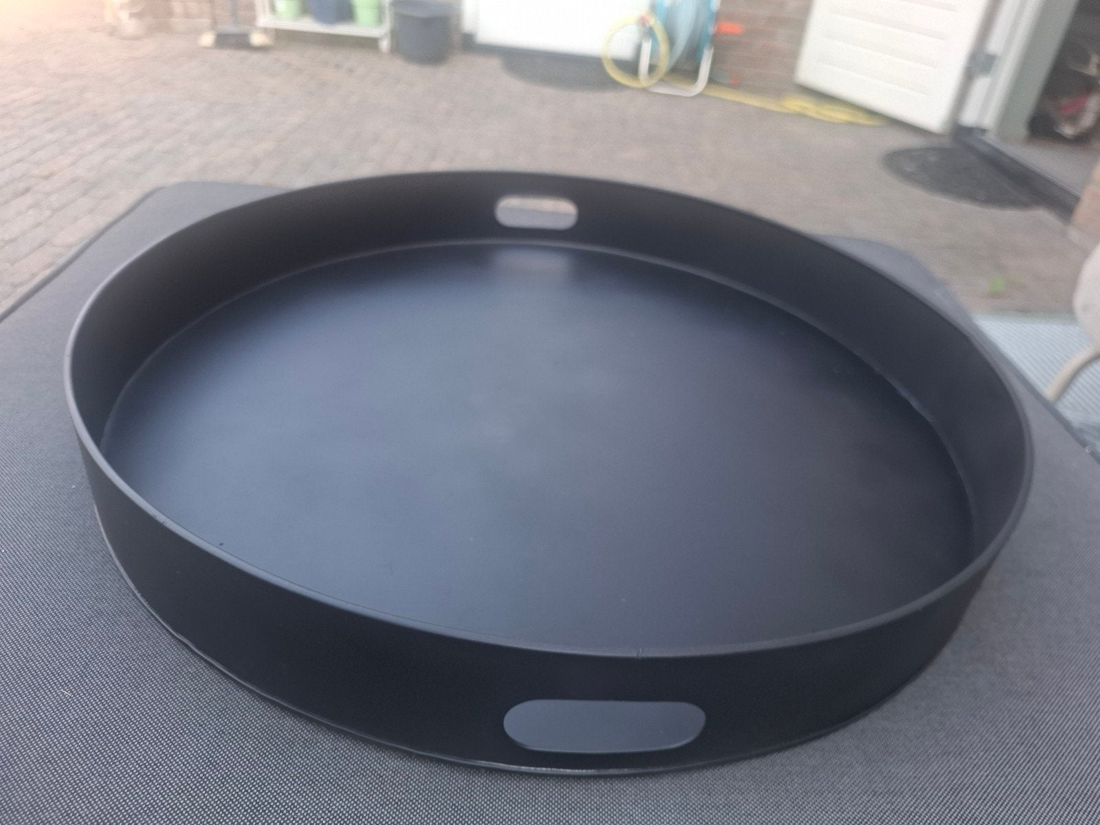 Groot  zwart metalen dienblad 58 cm, Ophalen, Zo goed als nieuw, Rond, Overige materialen