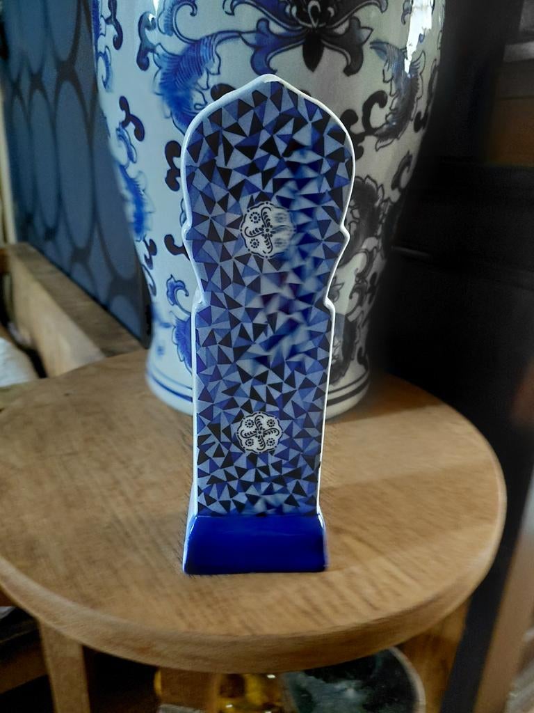Vintage blauw witte vaas f560, Ophalen