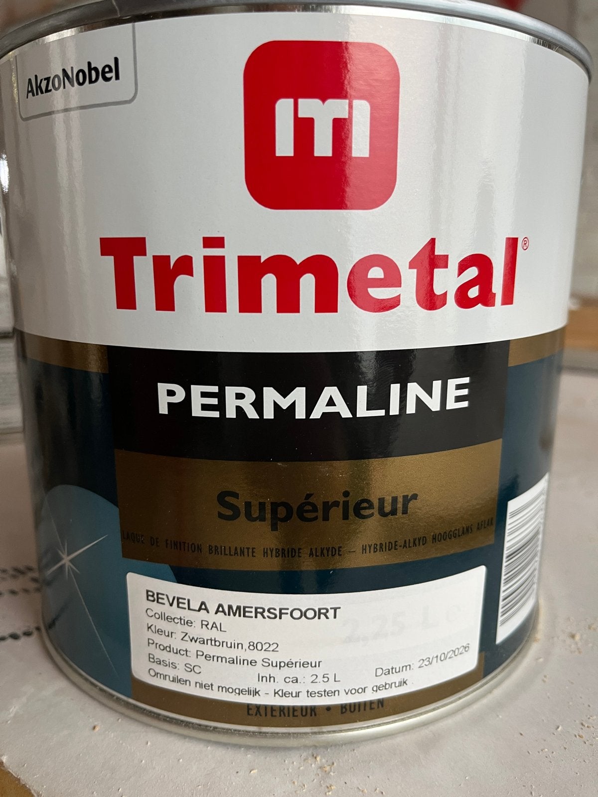 NIEUW! Trimetal Permaline Supérieur Hoogglans Verf RAL 8022, Zwart, Nieuw, Ophalen of Verzenden, Verf