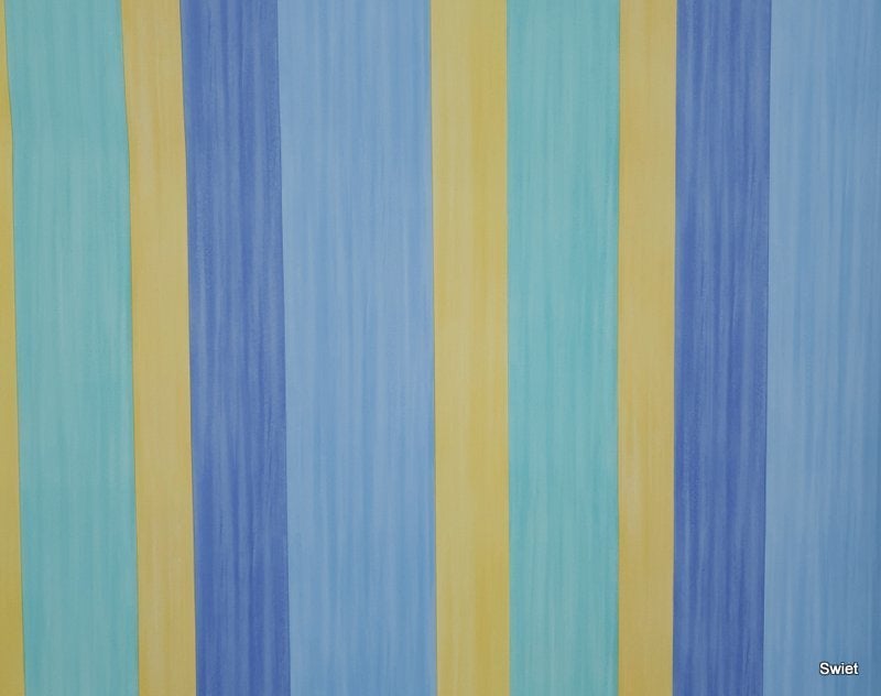 12729 Blauw streepjesbehang van Graham in blauw oker swiet, Ophalen of Verzenden, Blauw