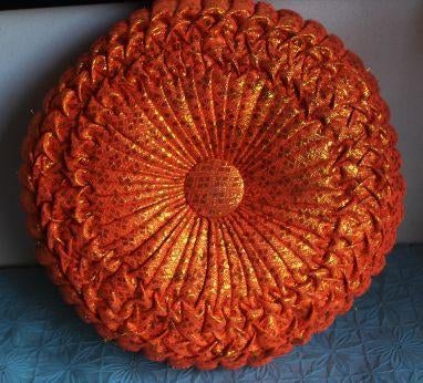 Vintage sofa pompoen kussen, Ophalen of Verzenden, Gebruikt, Oranje, Rond
